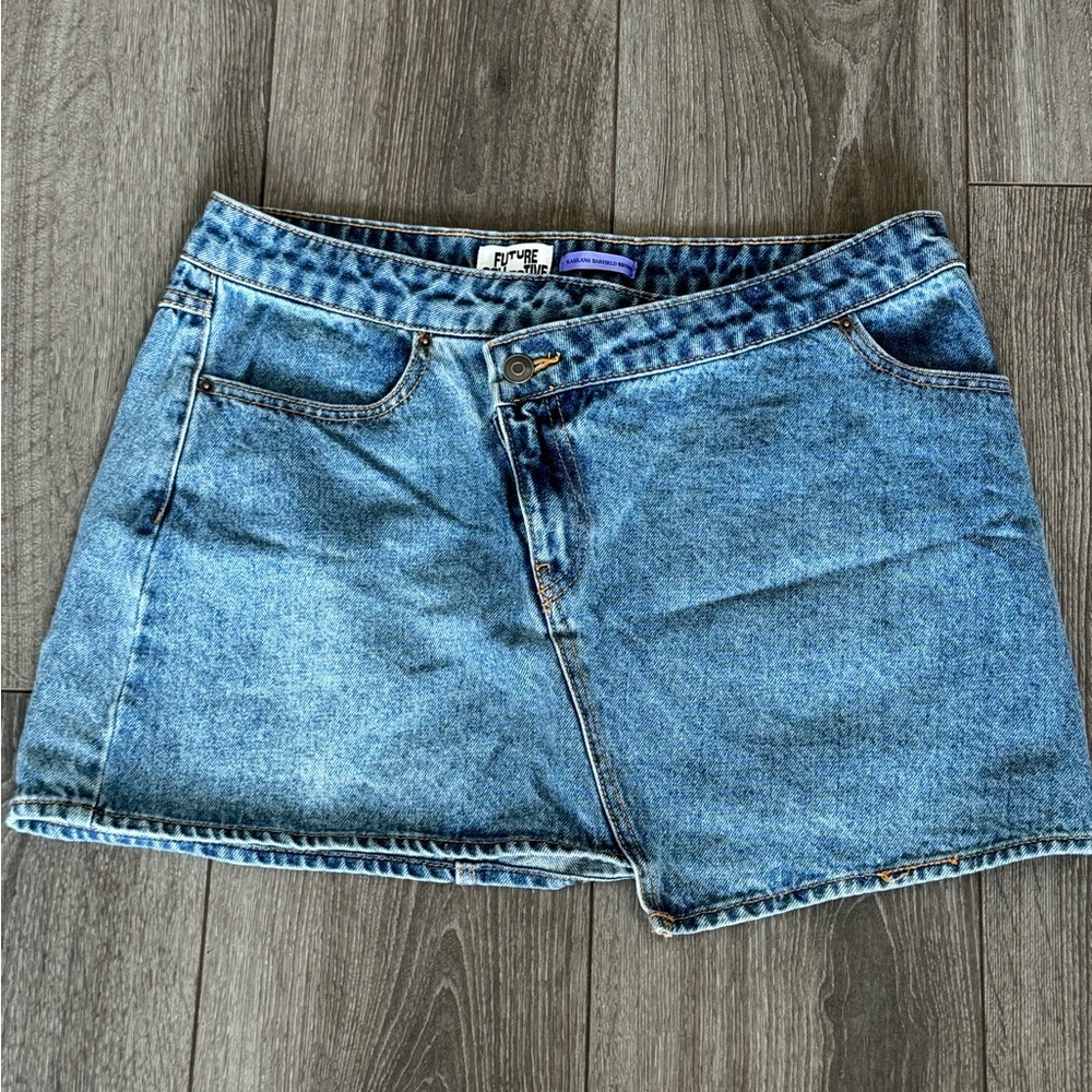 Asymmetrical Denim Mini Skirt